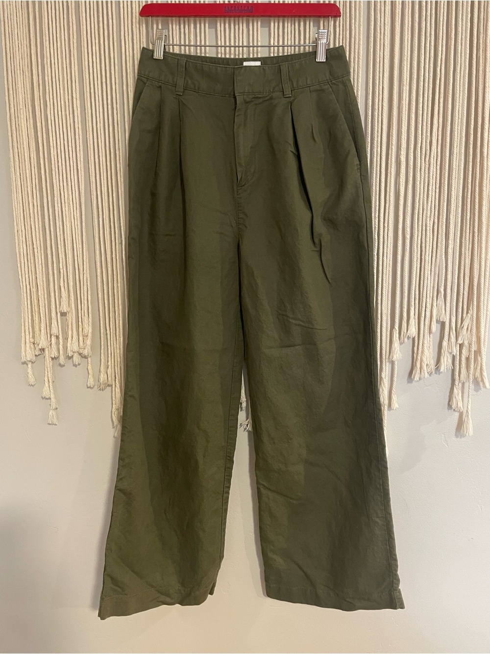 GAP Olive Green Wide-Leg Linen Chinos
